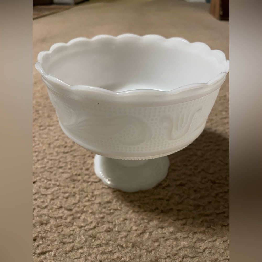 E.O. Brody milk glass candy dish